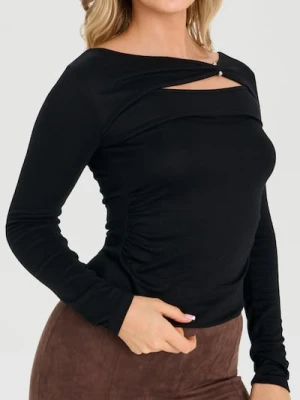 Sinsay - Wiskozowa bluzka z ozdobnym dekoltem - czarny