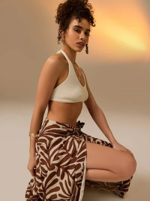 Sinsay - Wiskozowa kopertowa spódnica midi z roślinnym wzorem - brązowy