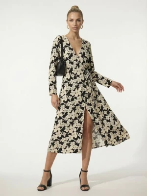 Sinsay - Wiskozowa kopertowa sukienka midi z motywem kwiatowym - wielobarwny