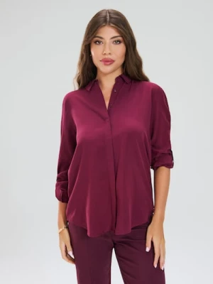Sinsay - Wiskozowa koszula regular fit - bordowy