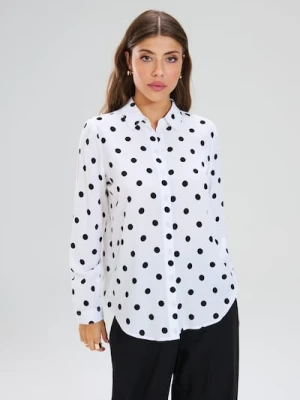 Sinsay - Wiskozowa koszula regular fit w grochy - biały