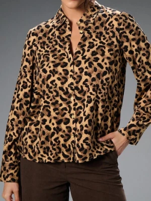 Sinsay - Wiskozowa koszula regular fit w panterkę - beżowy