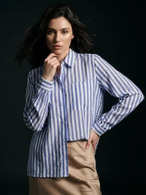 Sinsay - Wiskozowa koszula w paski - niebieski