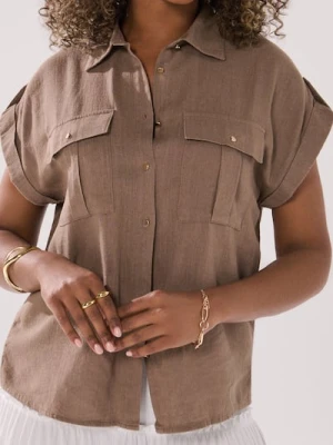 Sinsay - Wiskozowa koszula z domieszką lnu - beżowy