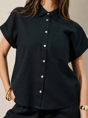 Sinsay - Wiskozowa koszula z domieszką lnu - czarny