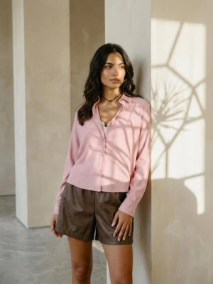 Sinsay - Wiskozowa koszula z domieszką lnu - różowy