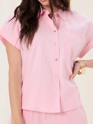Sinsay - Wiskozowa koszula z domieszką lnu - różowy