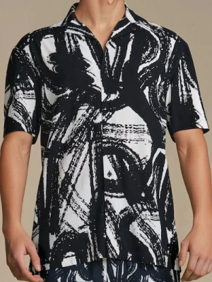 Sinsay - Wiskozowa koszula z kołnierzykiem w abstrakcyjny wzór - czarny