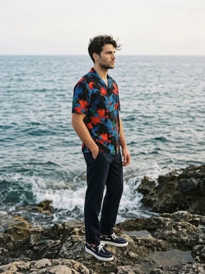 Sinsay - Wiskozowa koszula z krótkim rękawem - czarny