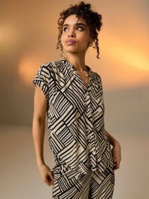 Sinsay - Wiskozowa koszula z krótkim rękawem w geometryczny wzór - wielobarwny