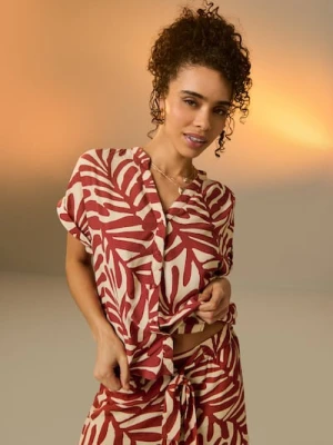 Sinsay - Wiskozowa koszula z krótkim rękawem w geometryczny wzór - żółty