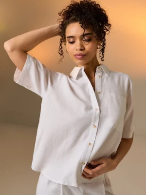 Sinsay - Wiskozowa koszula z krótkim rękawem z domieszką lnu - biały