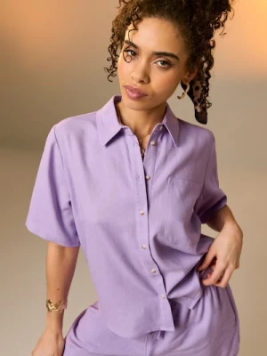 Sinsay - Wiskozowa koszula z krótkim rękawem z domieszką lnu - fioletowy