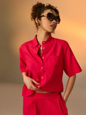 Sinsay - Wiskozowa koszula z krótkim rękawem z domieszką lnu - różowy