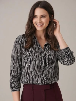 Sinsay - Wiskozowa koszula ze wzorem w zebrę - beżowy