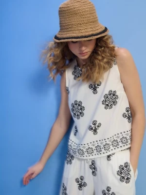 Sinsay - Wiskozowa koszulowa bluzka bez rękawów - wielobarwny