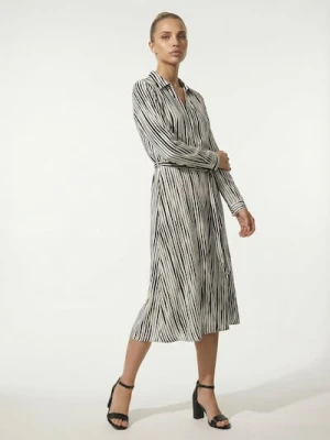 Sinsay - Wiskozowa koszulowa sukienka midi w paski - wielobarwny