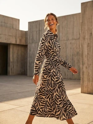 Sinsay - Wiskozowa koszulowa sukienka midi w roślinny wzór - wielobarwny