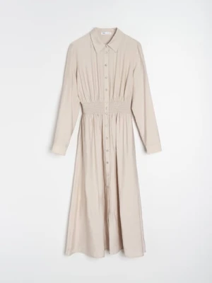 Sinsay - Wiskozowa koszulowa sukienka midi z ozdobnym marszczeniem - szary