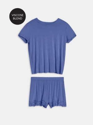 Sinsay - Wiskozowa piżama dwuczęściowa - granatowy