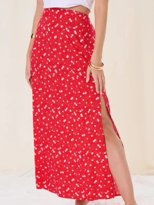 Sinsay - Wiskozowa spódnica midi w cętki - czerwony