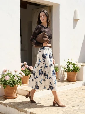 Sinsay - Wiskozowa spódnica midi w kwiatowy wzór z paskiem - wielobarwny