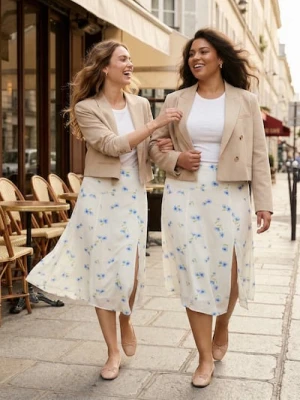 Sinsay - Wiskozowa spódnica midi z asymetrycznym dołem w kwiaty - wielobarwny