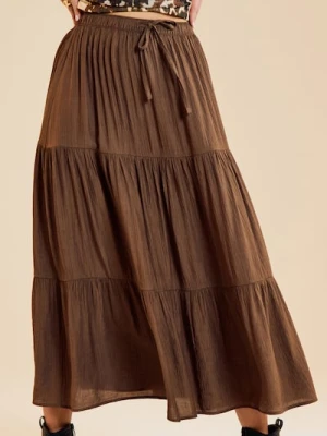 Sinsay - Wiskozowa spódnica midi z efektem stopniowania - khaki