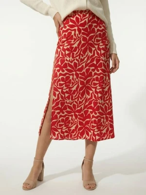 Sinsay - Wiskozowa spódnica midi z rozcięciami po bokach - czerwony