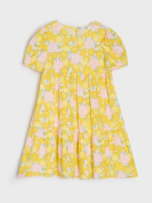 Sinsay - Wiskozowa sukienka babydoll ze wzorem - żółty