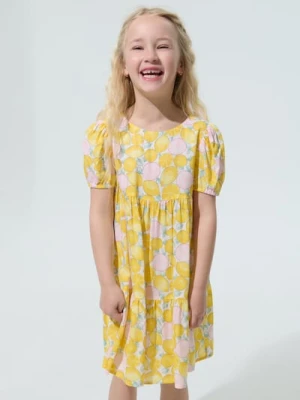 Sinsay - Wiskozowa sukienka babydoll ze wzorem - żółty