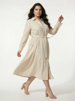 Sinsay - Wiskozowa sukienka koszulowa z domieszką lnu - kremowy