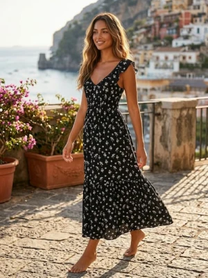 Sinsay - Wiskozowa sukienka maxi w kwiaty - wielobarwny