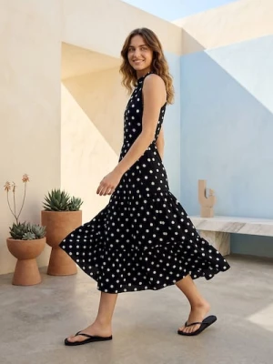 Sinsay - Wiskozowa sukienka midi w grochy z wiązanym dekoltem halter - wielobarwny