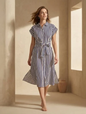 Sinsay - Wiskozowa sukienka midi w paski - wielobarwny