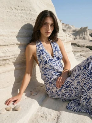 Sinsay - Wiskozowa sukienka midi z dekoltem halter - wielobarwny