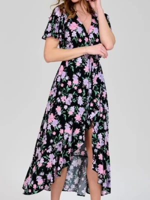 Sinsay - Wiskozowa sukienka midi z falbaną - czarny