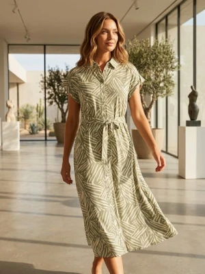 Sinsay - Wiskozowa sukienka midi z kołnierzykiem - zielony