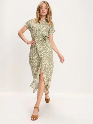 Sinsay - Wiskozowa sukienka midi z kołnierzykiem - zielony