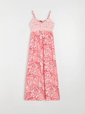 Sinsay - Wiskozowa sukienka midi z koronkowym detalem - wielobarwny