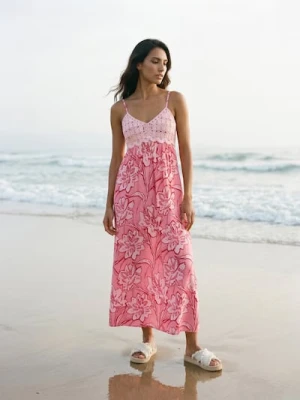 Sinsay - Wiskozowa sukienka midi z koronkowym detalem - wielobarwny