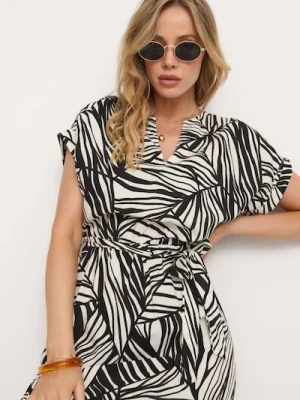 Sinsay - Wiskozowa sukienka midi z rękawem kimono w abstrakcyjny wzór - wielobarwny