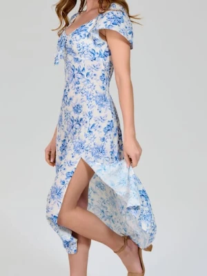 Sinsay - Wiskozowa sukienka midi z rozcięciem w kwiaty - wielobarwny