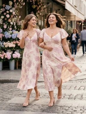 Sinsay - Wiskozowa sukienka midi z rozcięciem w kwiaty - wielobarwny