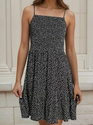 Zdjęcie produktu Sinsay - Wiskozowa sukienka mini na ramiączkach w kropki - czarny