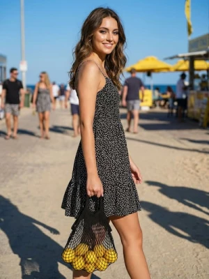 Sinsay - Wiskozowa sukienka mini na ramiączkach w kropki - czarny