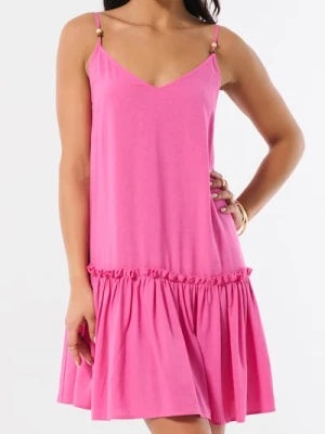 Sinsay - Wiskozowa sukienka mini z domieszką lnu - różowy