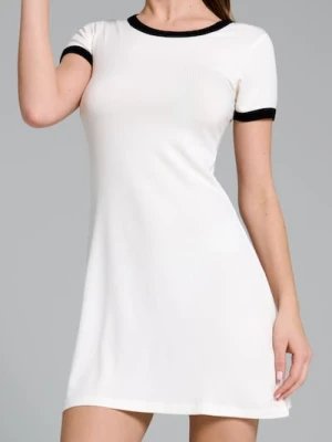 Sinsay - Wiskozowa sukienka mini z kontrastową lamówką - kremowy