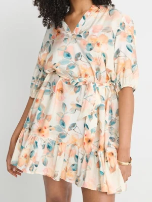 Sinsay - Wiskozowa sukienka mini z wiązaniem w kwiaty - wielobarwny