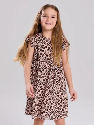 Sinsay - Wiskozowa sukienka mini ze wzorem w panterkę - beżowy